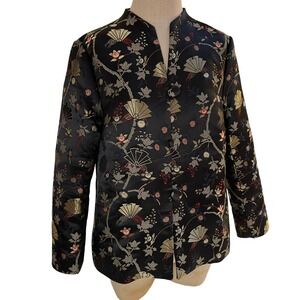 Metropolitan Museum of Art Embroidered Kimono Jacket Black Gold Floral Women's M